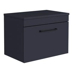 Arezzo Matt Blue Wall Hung Countertop Vanity Unit 600mm with Matt Black Handle - Modern Bathroom Storage Solution