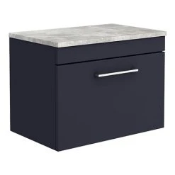 Arezzo 600mm Wall Hung Vanity Unit - Matt Blue with Grey Worktop & Chrome Handle