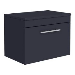 Arezzo 600mm Wall Hung Countertop Vanity Unit - Matt Blue with Chrome Handle