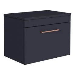 Arezzo Matt Blue Wall Hung Vanity Unit with Rose Gold Handle - 600mm