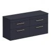 Arezzo Matt Blue Wall-Hung 4-Drawer Double Countertop Vanity Unit - 1200mm with Brushed Brass Handles