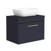 Arezzo Blue Wall Hung Countertop Basin Unit with Brushed Brass Handle - 600mm Incl. Basin