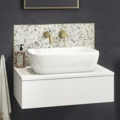 Arezzo Floating Basin Shelf with Drawer - Matt White - 600mm with Curved Rectangular Basin