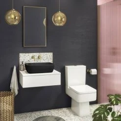 Arezzo Matt White Floating Basin Shelf with Drawer - 600mm with Black Curved Rectangular Basin -Vanity Units Shop AZCTWHT6B2 d6 460