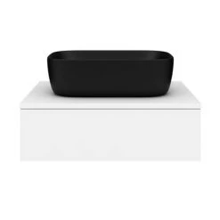 Arezzo Matt White Floating Basin Shelf with Drawer - 600mm with Black Curved Rectangular Basin -Vanity Units Shop AZCTWHT6B2 d7 460
