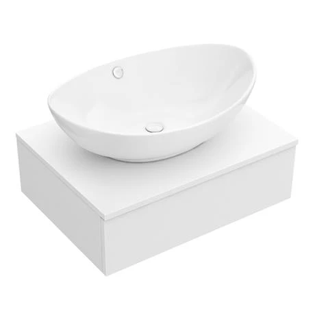 Arezzo Floating Basin Shelf with Drawer - Matt White - 600mm with Oval Basin | Wall Hung Vanity Unit 2 Arezzo Floating Basin Shelf with Drawer - Matt White - 600mm with Oval Basin | Wall Hung Vanity Unit - Image 2