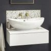 Arezzo Floating Basin Shelf with Drawer - Matt White - 600mm with Oval Basin | Wall Hung Vanity Unit