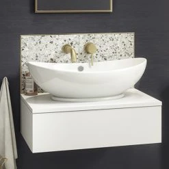 Arezzo Floating Basin Shelf with Drawer - Matt White - 600mm with Oval Basin | Wall Hung Vanity Unit