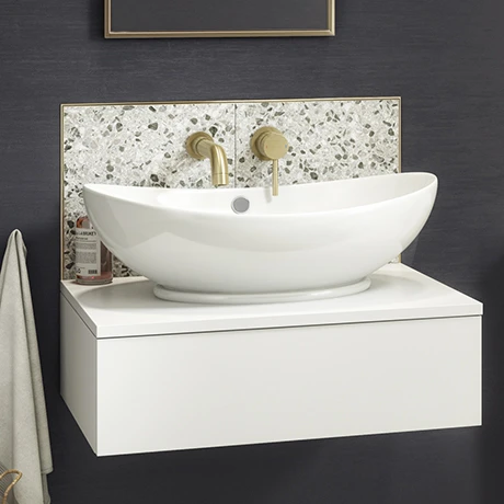 Arezzo Floating Basin Shelf with Drawer - Matt White - 600mm with Oval Basin | Wall Hung Vanity Unit 1 Arezzo Floating Basin Shelf with Drawer - Matt White - 600mm with Oval Basin | Wall Hung Vanity Unit