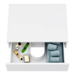 Arezzo 600mm Wall Hung Vanity Unit with Floating Shelf and Drawer - Matt White, Includes Round Basin -Vanity Units Shop AZCTWHT6B4 d1 460