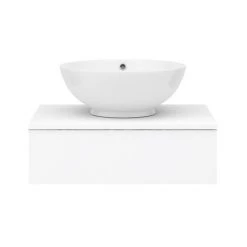 Arezzo 600mm Wall Hung Vanity Unit with Floating Shelf and Drawer - Matt White, Includes Round Basin -Vanity Units Shop AZCTWHT6B4 d4 460