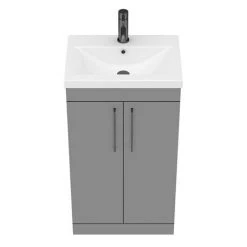 Arezzo 500 Matt Grey Floor Standing Vanity Unit with Matt Black Handles - Modern Cloakroom Vanity Unit -Vanity Units Shop AZG5FSVBK D5 460