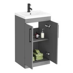 Arezzo 500 Matt Grey Floor Standing Vanity Unit with Matt Black Handles - Modern Cloakroom Vanity Unit -Vanity Units Shop AZG5FSVBK d4 460