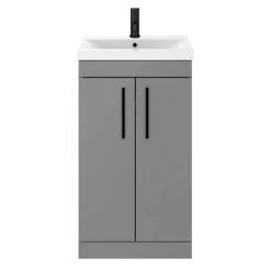 Arezzo 500 Matt Grey Floor Standing Vanity Unit with Matt Black Handles - Modern Cloakroom Vanity Unit -Vanity Units Shop AZG5FSVBK detail1 460