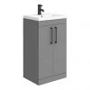 Arezzo 500 Matt Grey Floor Standing Vanity Unit with Matt Black Handles - Modern Cloakroom Vanity Unit