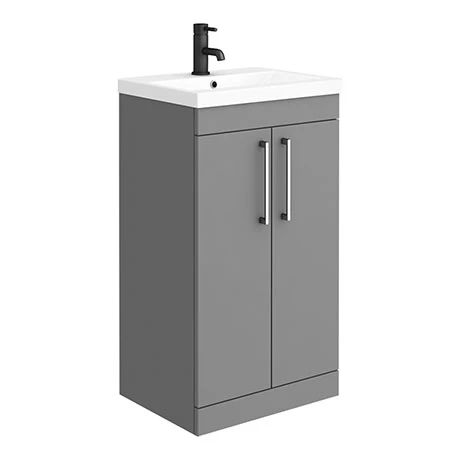 Arezzo 500 Matt Grey Freestanding Vanity Unit with Chrome Handles | Modern Bathroom Storage 1 Arezzo 500 Matt Grey Freestanding Vanity Unit with Chrome Handles | Modern Bathroom Storage