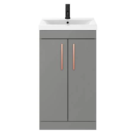 Arezzo 500 Matt Grey Freestanding Vanity Unit with Rose Gold Handles | Modern Bathroom Storage 3 Arezzo 500 Matt Grey Freestanding Vanity Unit with Rose Gold Handles | Modern Bathroom Storage - Image 3