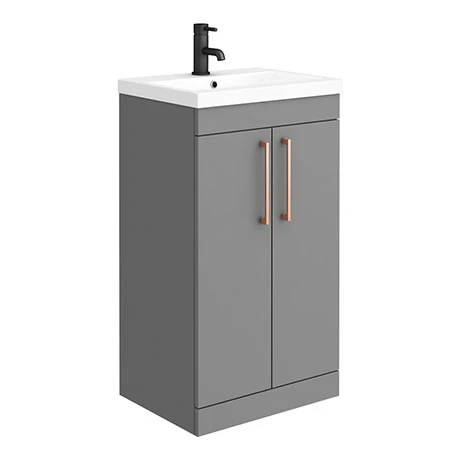 Arezzo 500 Matt Grey Freestanding Vanity Unit with Rose Gold Handles | Modern Bathroom Storage 1 Arezzo 500 Matt Grey Freestanding Vanity Unit with Rose Gold Handles | Modern Bathroom Storage