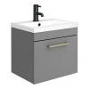 Arezzo 500 Matt Grey Wall Hung 1-Drawer Vanity Unit with Brushed Brass Handle - Stylish Bathroom Storage