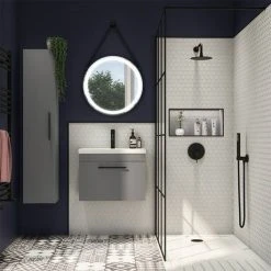 Arezzo Matt Grey Wall Hung Vanity Unit, 500mm with Industrial Black Handle -Vanity Units Shop AZG5WHVBKIS d3 460