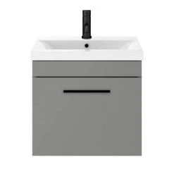 Arezzo 500 Matt Grey Wall Hung 1-Drawer Vanity Unit with Matt Black Handle - Modern Bathroom Storage -Vanity Units Shop AZG5WHVBK nd3 460