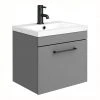 Arezzo 500 Matt Grey Wall Hung 1-Drawer Vanity Unit with Matt Black Handle - Modern Bathroom Storage