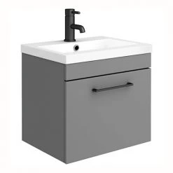 Arezzo 500 Matt Grey Wall Hung 1-Drawer Vanity Unit with Matt Black Handle - Modern Bathroom Storage