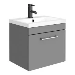 Arezzo 500 Matt Grey Wall Hung 1-Drawer Vanity Unit with Chrome Handle - Compact & Stylish Bathroom Storage