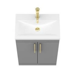 Arezzo Matt Grey 600mm Freestanding Vanity Unit with Brushed Brass Handles -Vanity Units Shop AZG6FSVBBIS d4 460