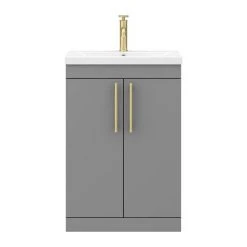 Arezzo Matt Grey 600mm Freestanding Vanity Unit with Brushed Brass Handles -Vanity Units Shop AZG6FSVBBIS d5 460