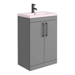 Arezzo 600 Matt Grey Freestanding Vanity Unit with Matt Pink Basin & Black Handles - Modern Bathroom Furniture
