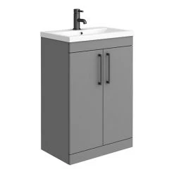 Arezzo 600 Matt Grey Freestanding Vanity Unit with Matt Black Handles - Modern Bathroom Furniture