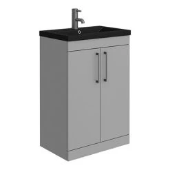 Arezzo 600 Matt Grey Floor Standing Vanity Unit with Matt Black Basin & Handles - Freestanding Bathroom Furniture