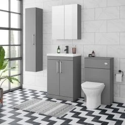 Arezzo 600 Matt Grey Floor Standing Vanity Unit with Chrome Handles | Freestanding Bathroom Storage -Vanity Units Shop AZG6FSVCH d4 460