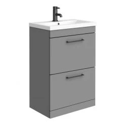 Arezzo 600 Matt Grey Freestanding Vanity Unit with 2-Drawers & Matt Black Handles