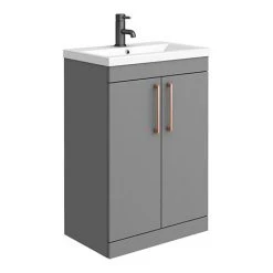 Arezzo 600 Matt Grey Freestanding Vanity Unit with Rose Gold Handles - Modern Bathroom Storage