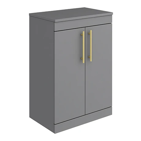 Arezzo 600mm Floor Standing Countertop Vanity Unit - Matt Grey with Industrial Brushed Brass Handles 1 Arezzo 600mm Floor Standing Countertop Vanity Unit - Matt Grey with Industrial Brushed Brass Handles