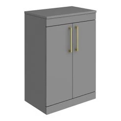 Arezzo Matt Grey Floor Standing Countertop Vanity Unit - 600mm with Brushed Brass Handles