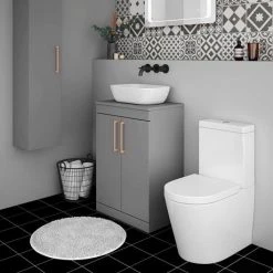 Arezzo Matt Grey Floor Standing Countertop Vanity Unit - 600mm with Rose Gold Handles | Freestanding Bathroom Storage -Vanity Units Shop AZG6FSWRG d3 460