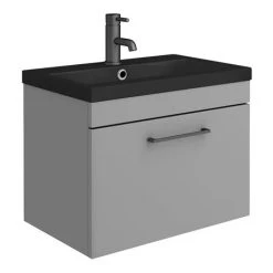 Arezzo 600 Matt Grey Wall Hung Vanity Unit with Matt Black Basin & Black Handle -Vanity Units Shop AZG6WHVBKB D4 460