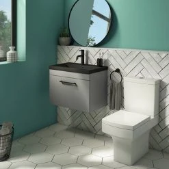 Arezzo 600 Matt Grey Wall Hung Vanity Unit with Matt Black Basin & Black Handle -Vanity Units Shop AZG6WHVBKB d3 460