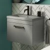 Arezzo 600 Matt Grey Wall Hung Vanity Unit with Matt Grey Basin + Black Handle | Modern Bathroom Storage