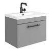 Arezzo Matt Grey Wall Hung Vanity Unit 600mm with Industrial Black Handle