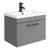 Arezzo 600 Matt Grey Wall Hung 1-Drawer Vanity Unit with Matt Black Handle - Modern Bathroom Storage