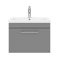 Arezzo Matt Grey Wall Hung Vanity Unit 600mm with Industrial Chrome Handle - Modern Bathroom Furniture -Vanity Units Shop AZG6WHVCHIS d4 460
