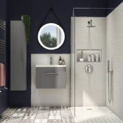 Arezzo Matt Grey Wall Hung Vanity Unit 600mm with Industrial Chrome Handle - Modern Bathroom Furniture -Vanity Units Shop AZG6WHVCHIS d3 460