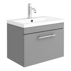 Arezzo Matt Grey Wall Hung Vanity Unit 600mm with Industrial Chrome Handle - Modern Bathroom Furniture
