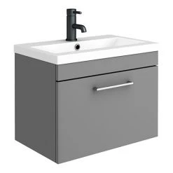 Arezzo 600 Matt Grey Wall Hung 1-Drawer Vanity Unit with Chrome Handle - Modern Bathroom Storage