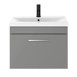 Arezzo 600 Matt Grey Wall Hung 1-Drawer Vanity Unit with Chrome Handle - Modern Bathroom Storage -Vanity Units Shop AZG6WHVCH d4 460