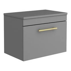 Arezzo 600mm Wall Hung Vanity Unit - Matt Grey with Brushed Brass Handle